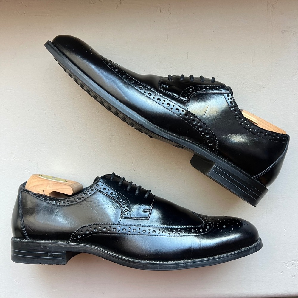 Stacy Adams‎ Garrison Men 12M Black Leather Wingtip Oxford Brogue Dress Shoe